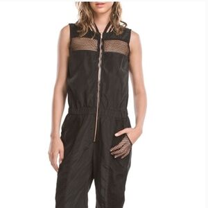 Lime & Vine Stella Mesh Inset Jumpsuit Utility-Inspired Black & Gold Size Small
